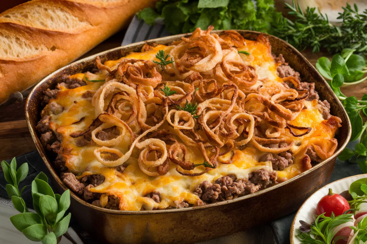 Onion Ground Beef and Rice Casserole