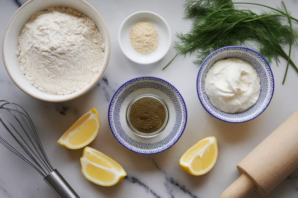 Ingredients for Crumpets with Caviar